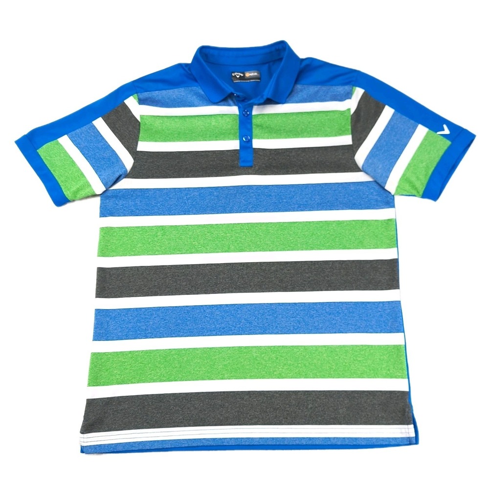 Callaway Opti-Dri Mens Medium Polo Shirt‎ Blue Green Striped Golf Performance M